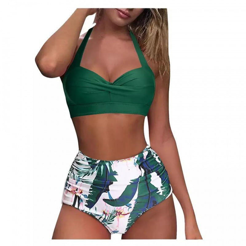Damen Hochtaillierter Karobikini mit gerafftem Oberteil EB