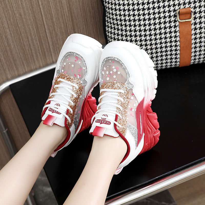 Damen modische Chunky Sneakers mit Sparkle-Akzenten und bequemer Sohle EB