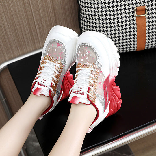 Damen modische Chunky Sneakers mit Sparkle-Akzenten und bequemer Sohle EB