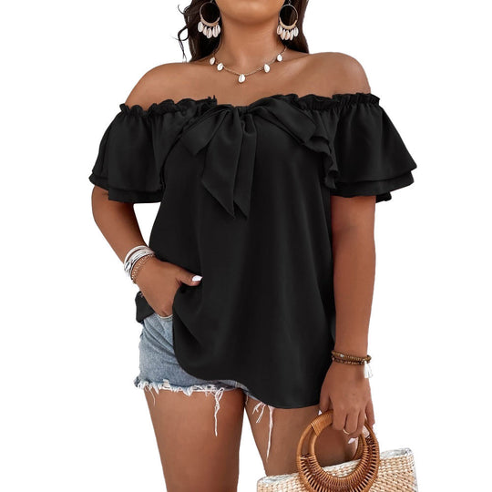 Damen Off-Shoulder Oberteil mit Schleifen-Details und Rüschensäumen EB