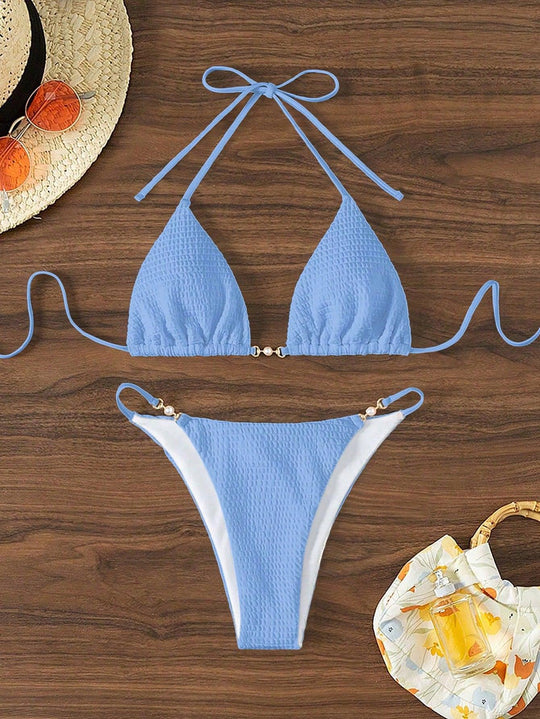 Damen Triangel-Bikini mit modischen Schnürdetails und eleganten Akzenten EB