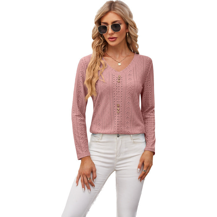 Damen luftiges Blusenshirt mit Knopfdetails EB