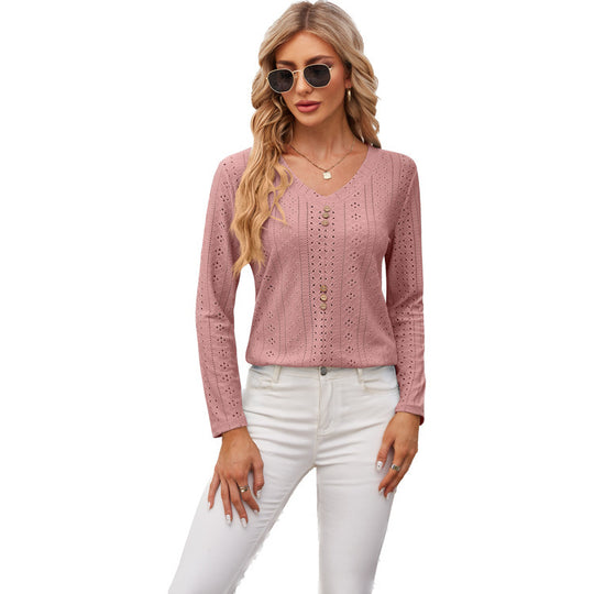 Damen luftiges Blusenshirt mit Knopfdetails EB