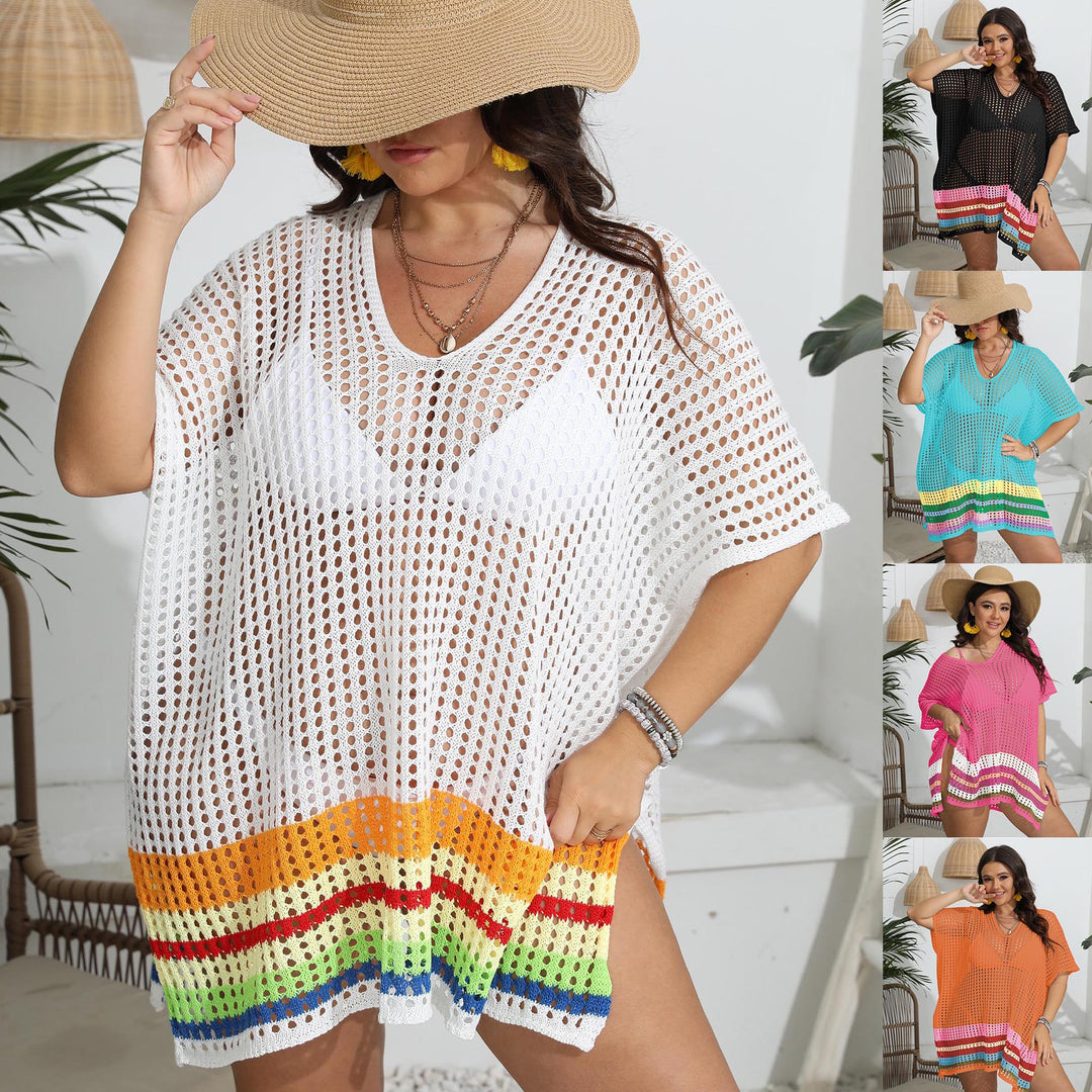 Damen transparenter Strandüberwurf mit buntem Lochdesign EB
