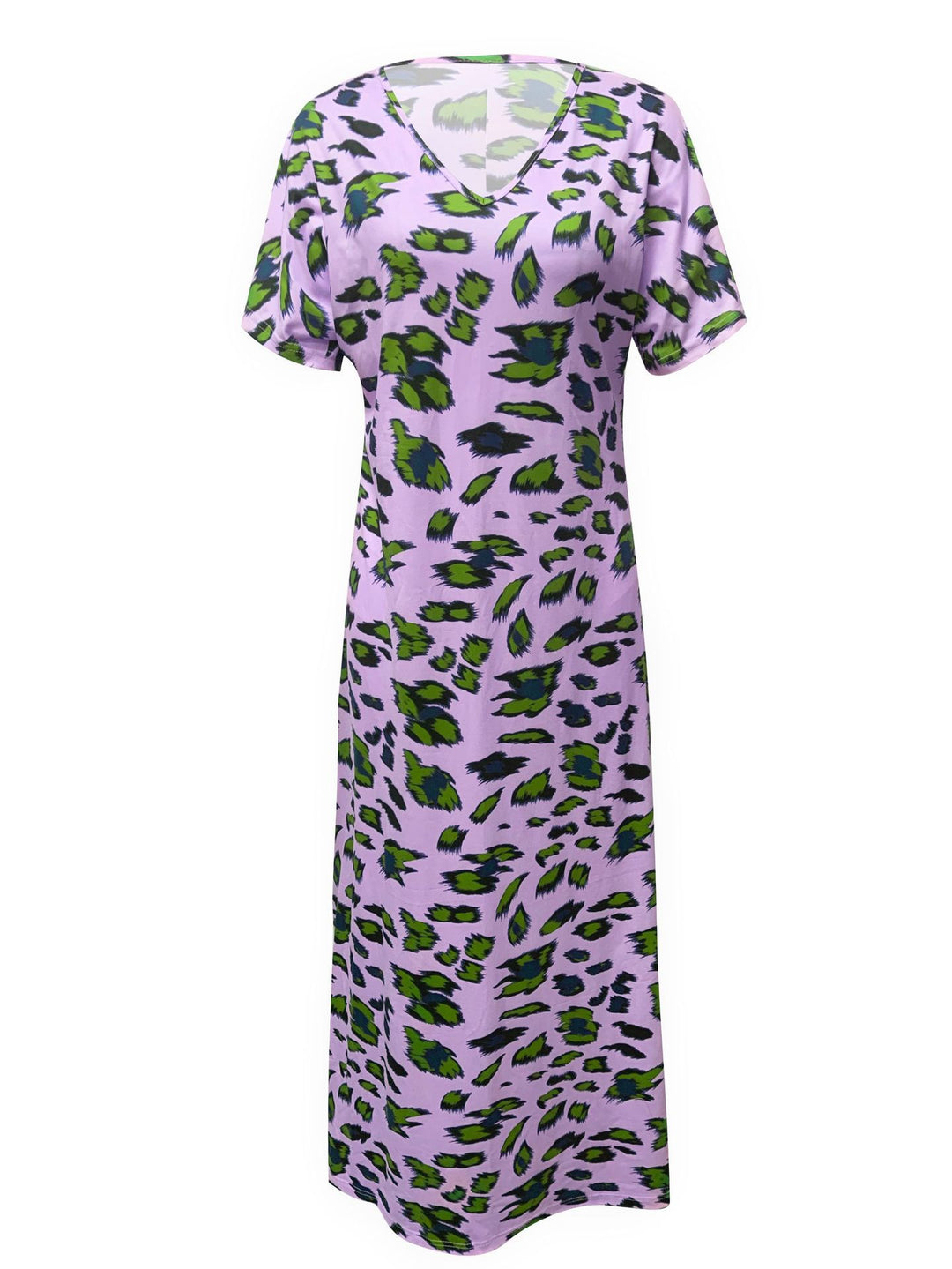 Damen Maxikleid mit V-Ausschnitt und modischem Tierdruck EB
