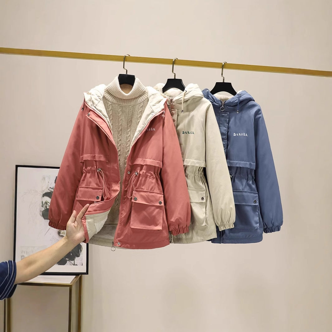 Damen gefütterte Parka-Jacke mit Kapuze und verstellbarem Taillenzug EB
