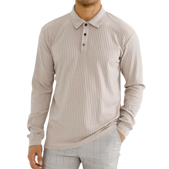 Herren Langarm-Polohemd mit strukturiertem Rippenmuster und Knopfdetail EB