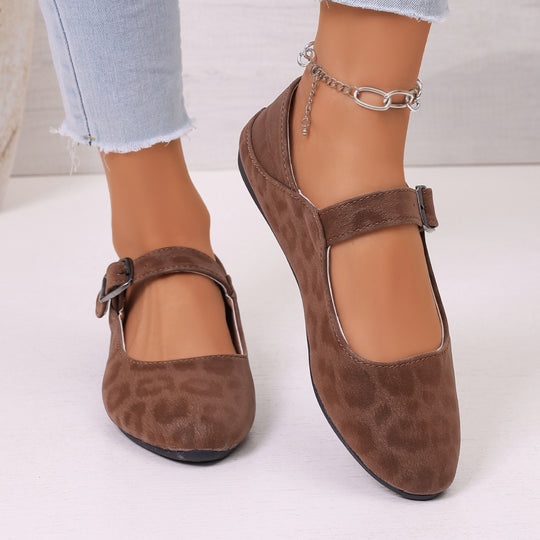 Damen Ballerinas mit praktischem Riemenverschluss und trendigem Leo-Muster EB