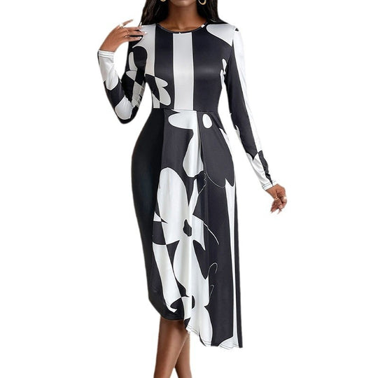 Damen Maxikleid mit modernem Grafikdesign und elegantem Schnitt EB