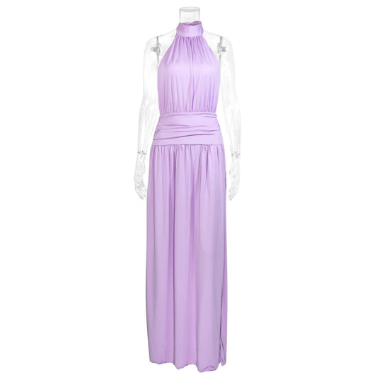 Damen Elegantes Halsnaht-Maxikleid mit seitlichem Schlitz EB