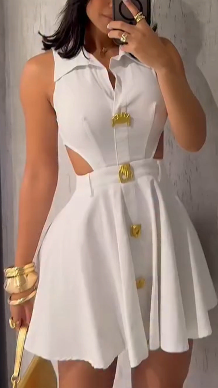 Damen Chic Kleids mit dekorativen Knopfdetails und modernem Schnitt EB