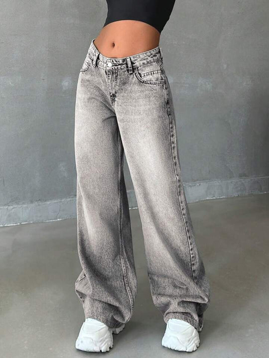 Damen Weite High-Waist Jeans mit elegantem Design und lässigem Schnitt EB