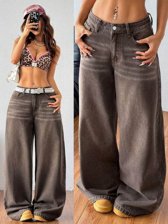 Damen Weite High-Waist Jeans mit lässigem Schnitt EB