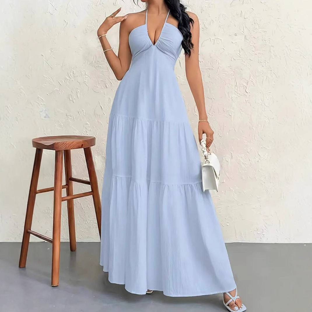 Damen Maxikleid mit schulterfreiem Design und legere Rüschendetails EB