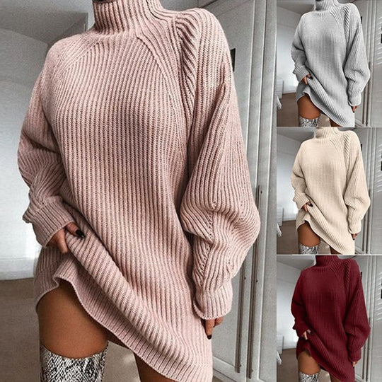 Damen Strickpullover mit hohem Kragen und raffiniertem Rippdesign EB
