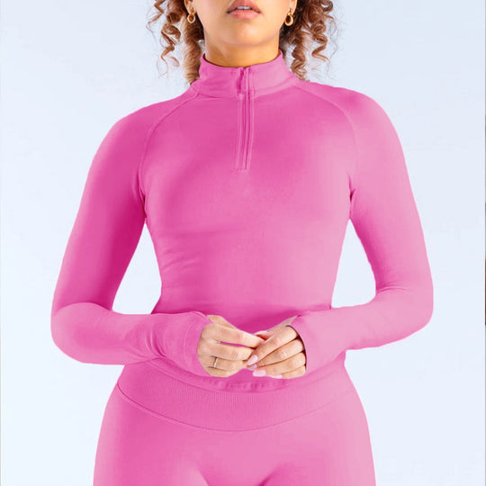 Damen Sportlicher Zip-Ausschnitt Langarm-Oberteil EB