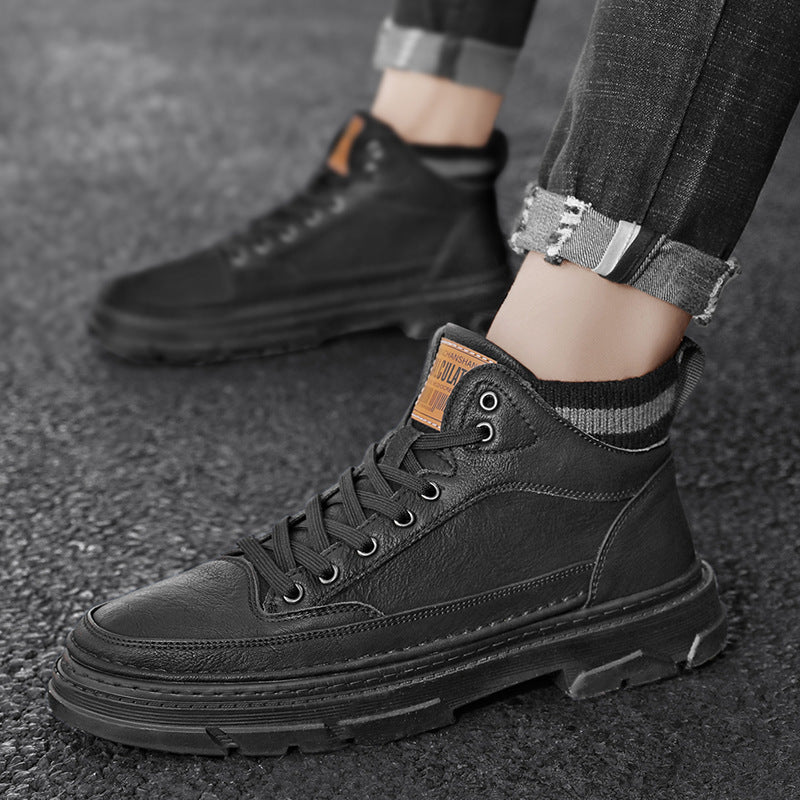 Herren lederoptik High-Top City-Boot Sneaker mit gestricktem Schaftkragen und stoßdämpfender Profilsohle EB