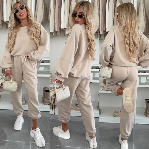 Damen Sportlicher Loungewear-Anzug mit elastischen Bündchen und weitem Schnitt EB