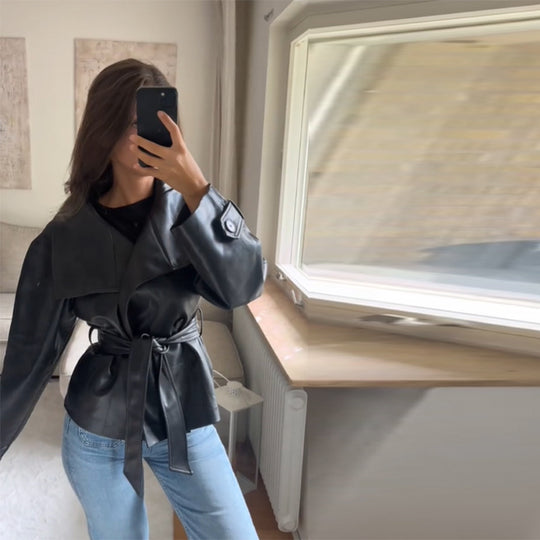 Damen Modische Cropped jacke mit doppelter Knopfleiste und breitem Kragen EB