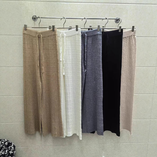 Damen Weit geschnittene Leinenhose mit elastischem Bund und gestreiftem Design EB