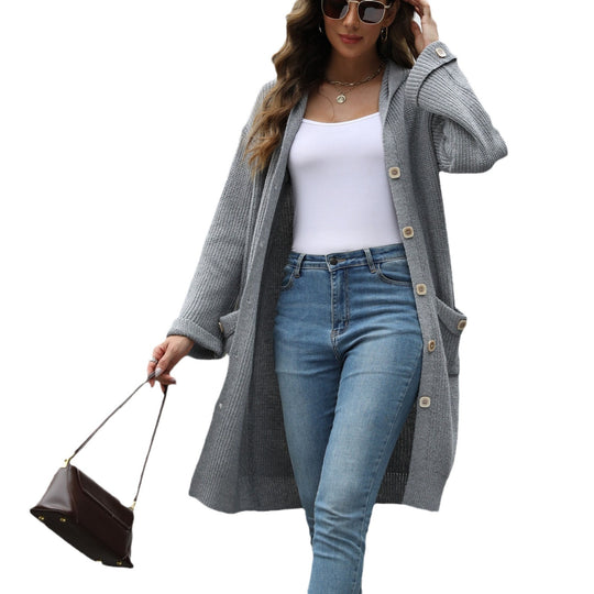 Damen Langer Strickcardigan mit Knopfdetail und weichem Material EB
