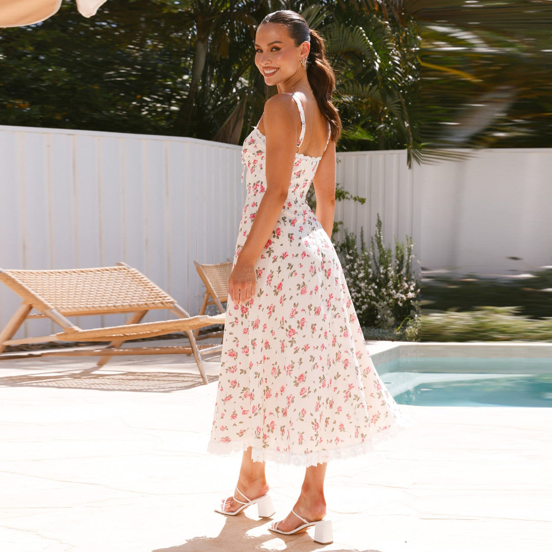 Damen Midi-Langarmkleid mit romantischem Spitzenbesatz EB