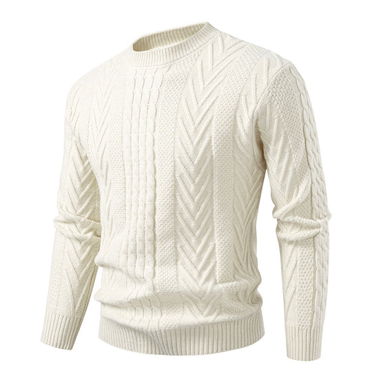 Herren Grobstrickpullover mit Zopfmuster und Rundhalsausschnitt EB