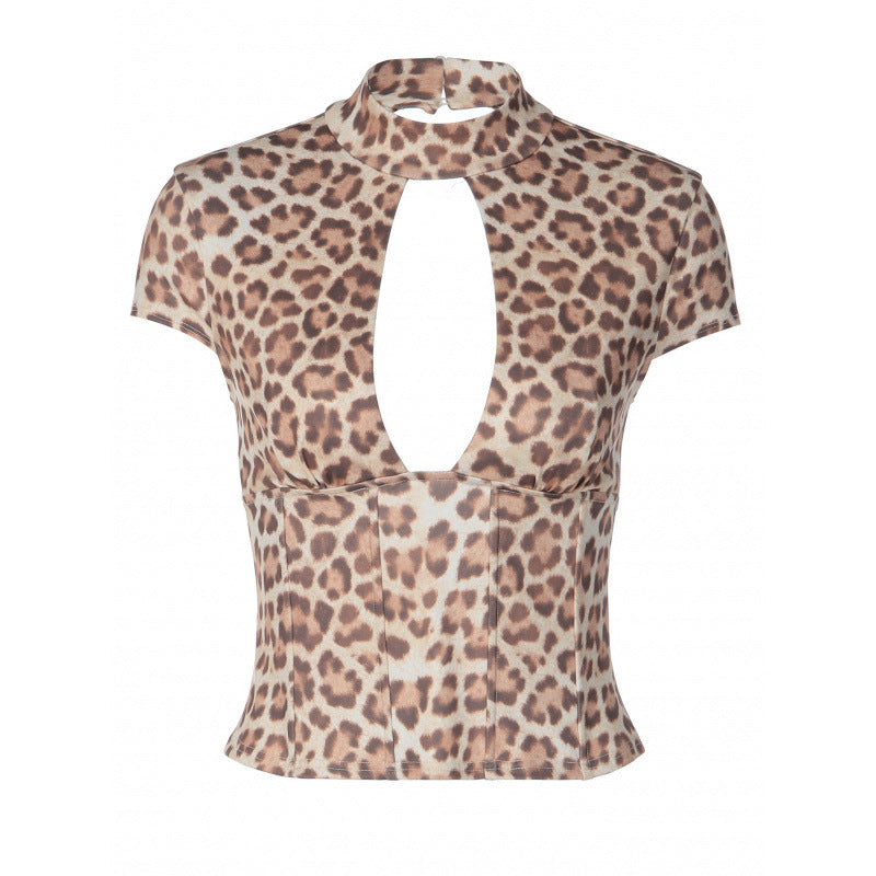 Damen figurbetontes Oberteil mit hochgeschlossenem Design und Cut-Out Akzent EB
