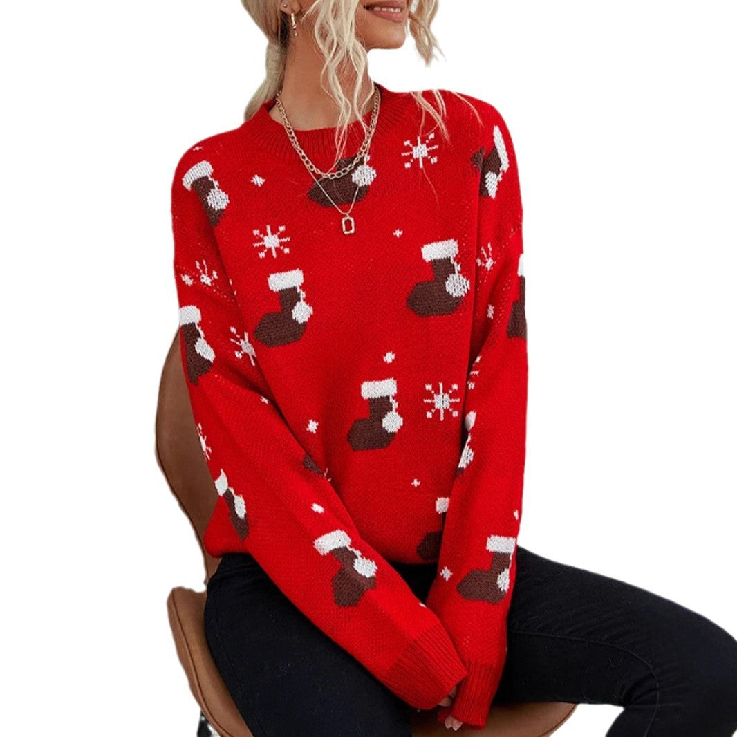 Damen kuscheliger Weihnachtspullover mit festlichem Motiv EB