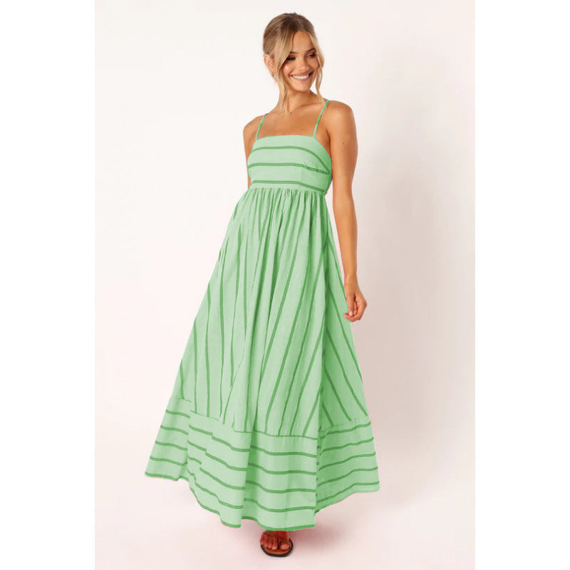 Damen Maxikleid mit feinen Streifen und elastischem Taillenbund EB