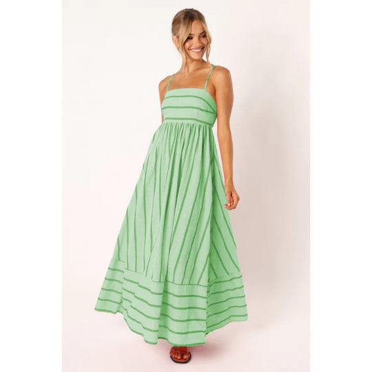 Damen Maxikleid mit feinen Streifen und elastischem Taillenbund EB