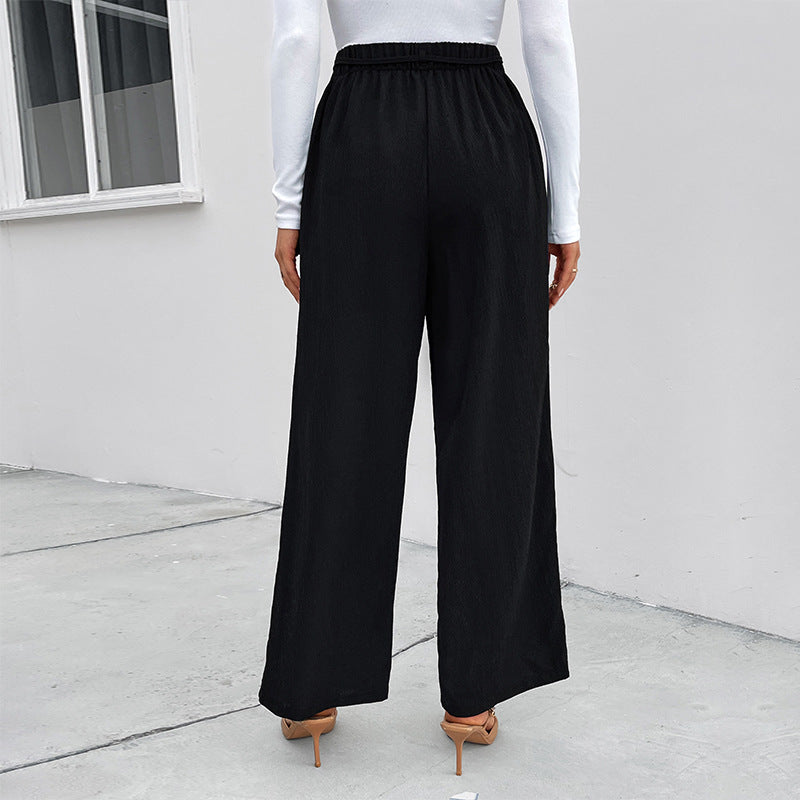 Damen elegante Palazzo-Hose mit hohem Bund und Bindegürtel EB