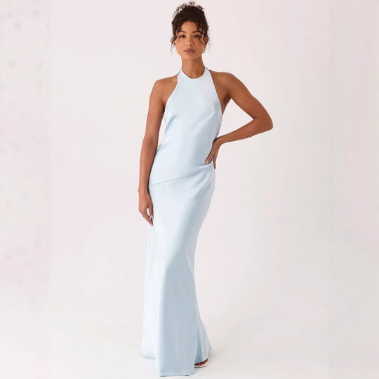 Damen Elegantes Abendkleid mit schickem Halterdesign und fließendem Stoff EB