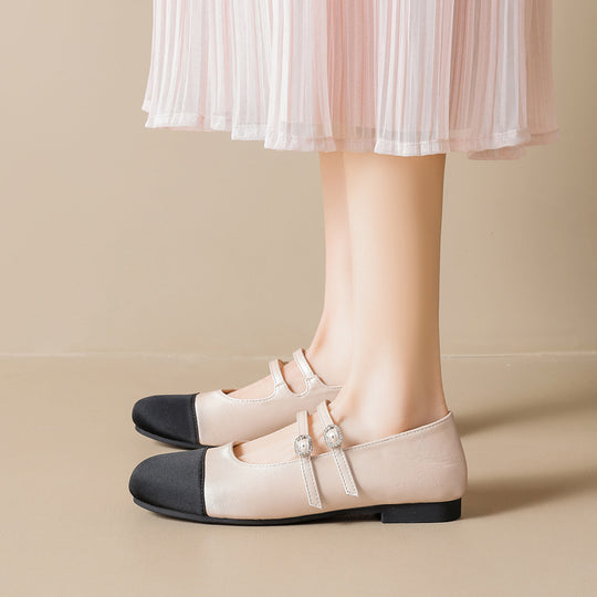 Damen Ballerina-Schuhe mit doppeltem Riemen und glänzender Schnallenverzierung EB