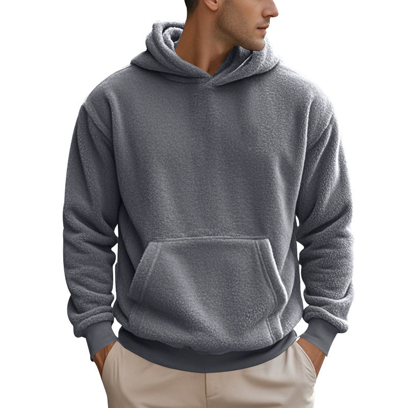 Herren nan kuscheliger Sherpa-Fleece Kapuzenpullover mit Kängurutasche und elastischen Bündchen EB