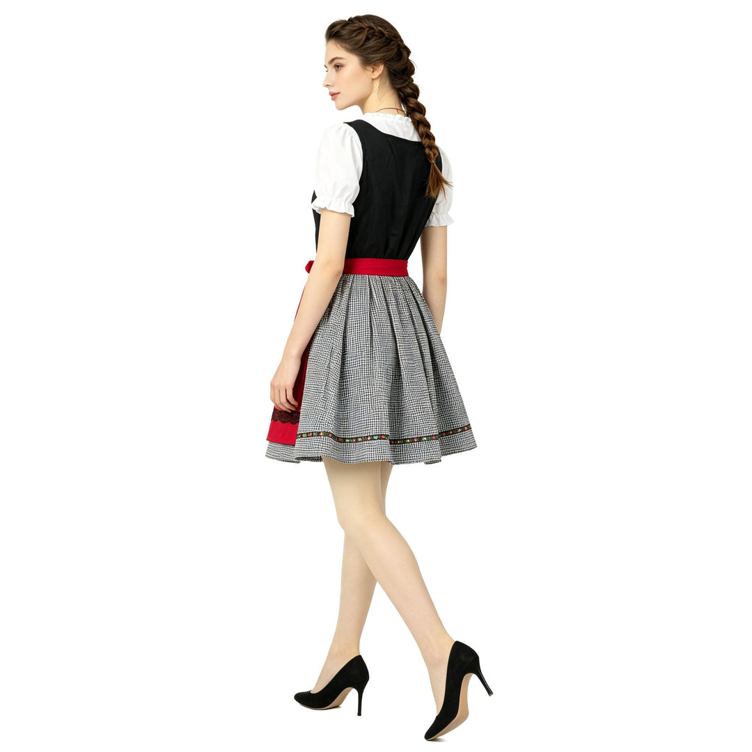 Damen nan kurzes traditionelles Dirndlkleid mit geschnürtem Mieder, Puffärmel-Bluse und aufgesetzter Schürze EB