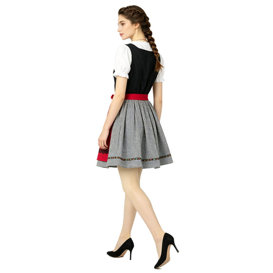 Damen nan kurzes traditionelles Dirndlkleid mit geschnürtem Mieder, Puffärmel-Bluse und aufgesetzter Schürze EB
