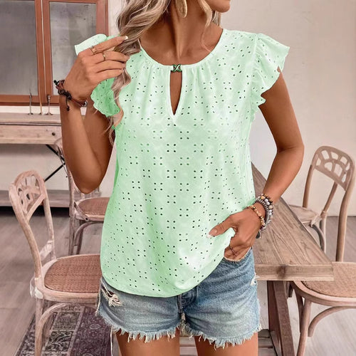 Damen Bluse mit Rüschendetails und verspieltem Lochmuster EB