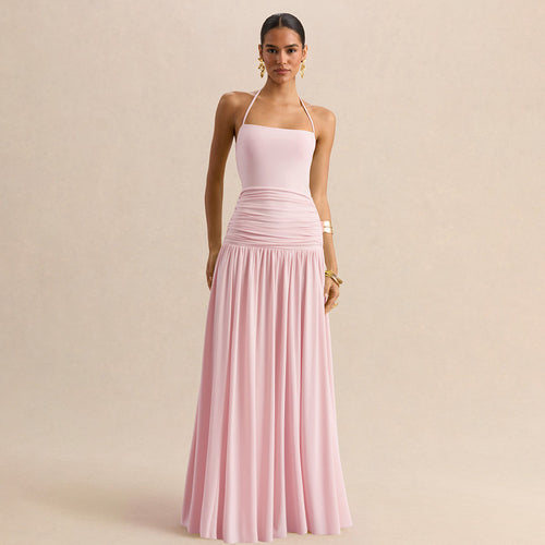 Damen Maxikleid mit Raffungen und schulterfreiem Design EB