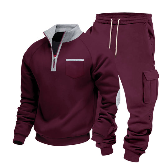 Herren nan Sweatset mit halbem Reißverschluss, Brusttasche und Cargo-Jogger EB