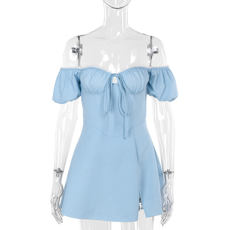 Damen Off-Shoulder Kleid mit Rüschendetails EB