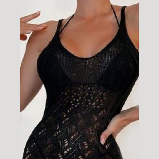 Damen eleganter und transparenter Häkel-Strandüberwurf EB