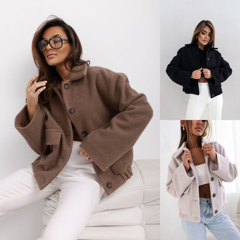 Damen Oversized Wolljacke mit modernen Knopfdetails und praktischen Taschen EB