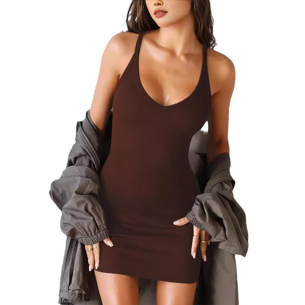 Damen figurbetontes Spaghettiträger Kleid EB