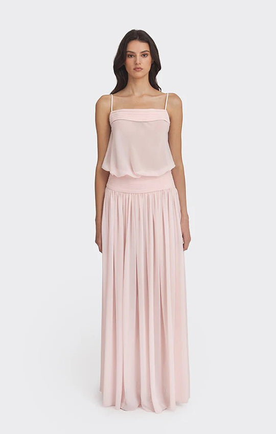 Damen Maxi-Kleid mit fließendem Chiffon-Oberteil und elastischem Bund EB
