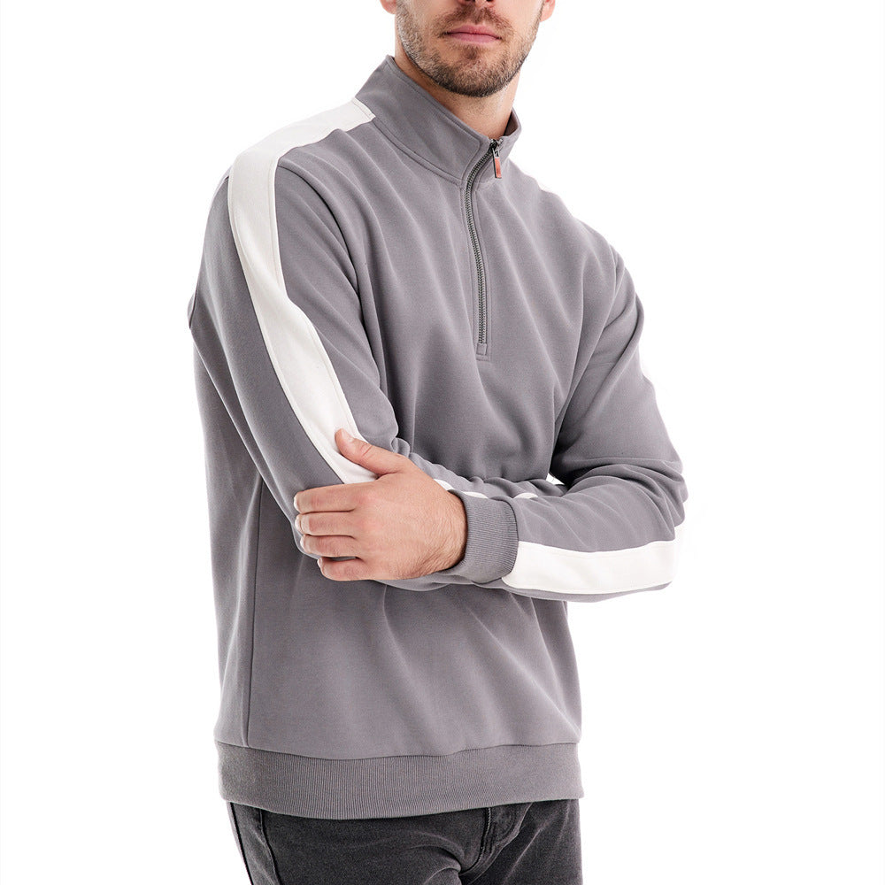 Herren nan Stehkragen-Pullover mit kurzem Reißverschluss und Kontrastseitenstreifen EB