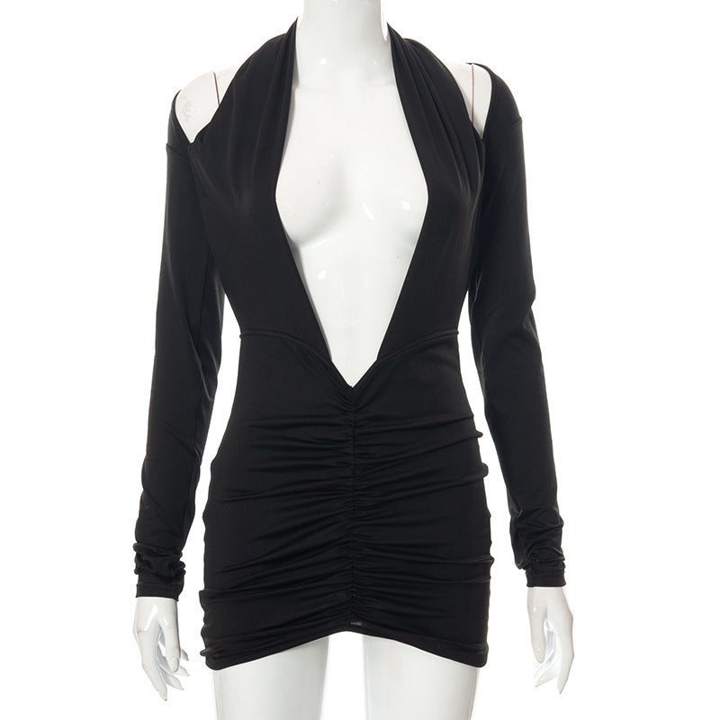 Damen Wickelkleid mit tiefem V-Ausschnitt und Raffungen EB