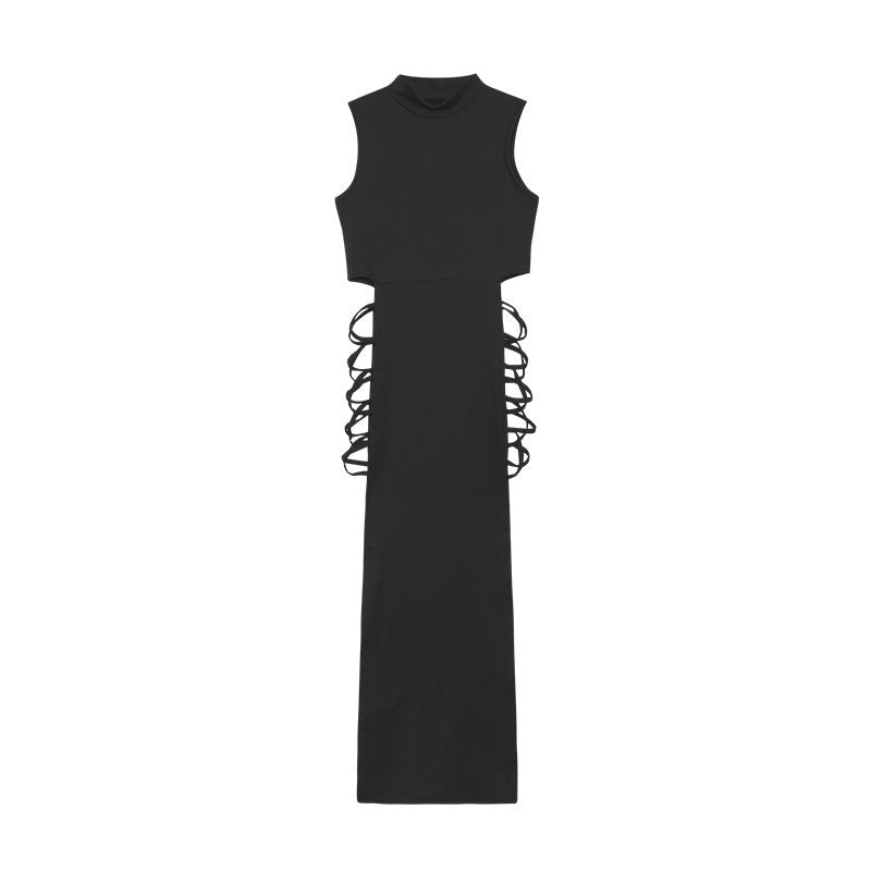 Damen Langärmliges Maxi-Kleid mit raffinierten Cut-Outs und Schnürdetails EB