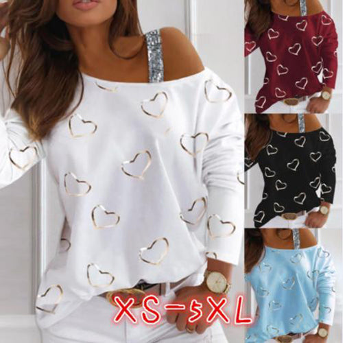 Damen modisches Sweatshirt mit herzförmigem Design und glitzernden Akzenten EB