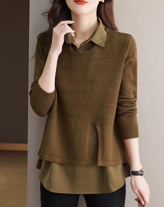 Damen Modischer Layered Pullover mit Struktur EB